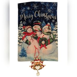 NWOT - Christmas Flag and Porcelain Reindeer Family Ornament